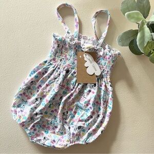 Angel Dear Puppy Floral Smocked Sunsuit
